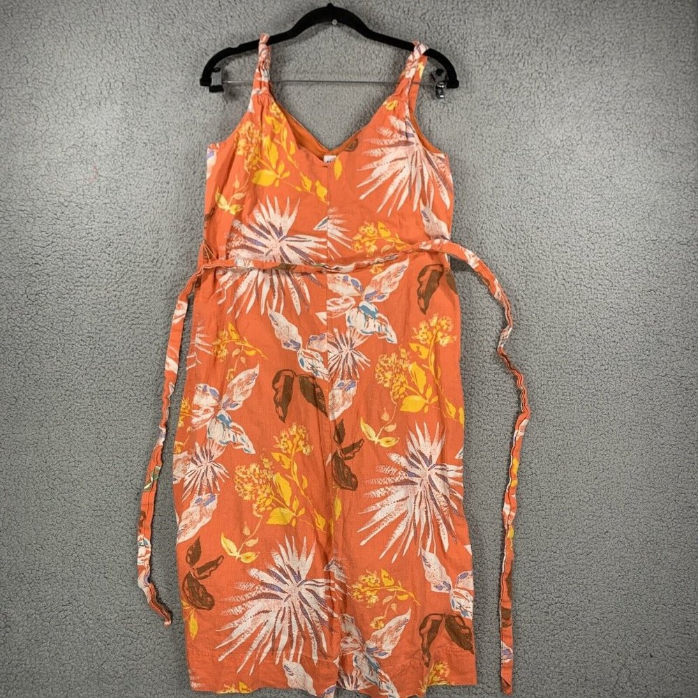Gap 100% Linen Blend Floral Dress size S Orange Y2K 90s